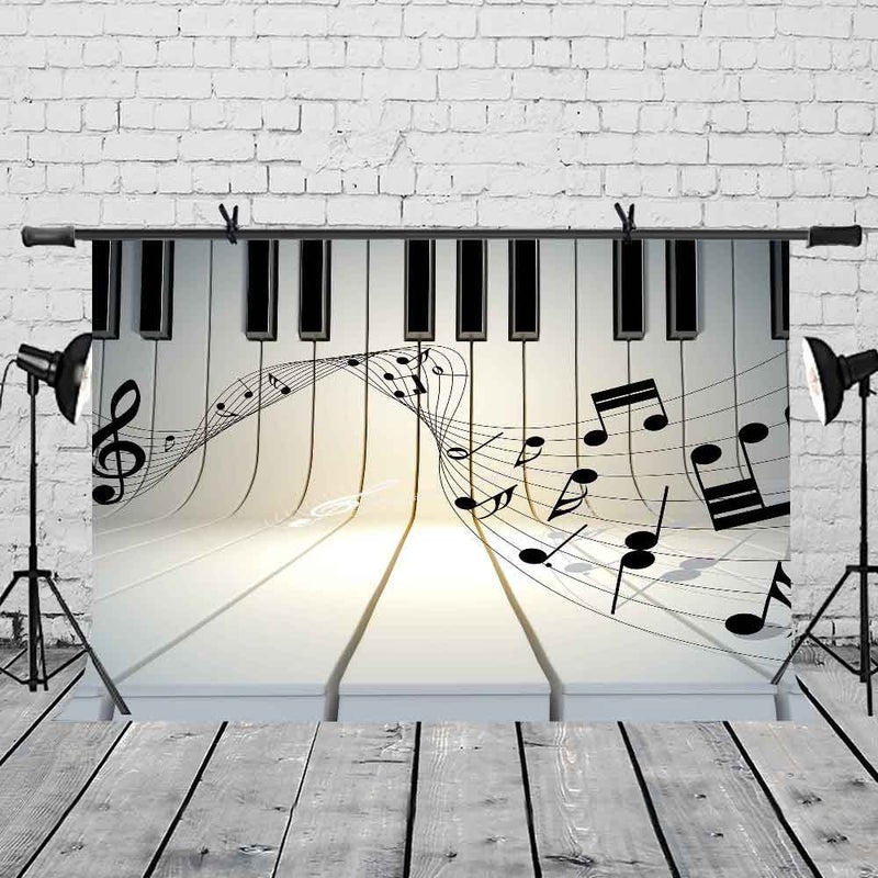 LYLYCTY 7x5ft Music Theme Backdrop Piano Black and White Key Music Symbol Music Element Photo Studio Photography Background Props Video Studio Props LYLX436 - Image 2
